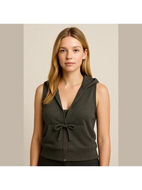 rrezekshn Gray Cropped Hoodie Vest Size Small Front Zipper Drawstring Hood NEW